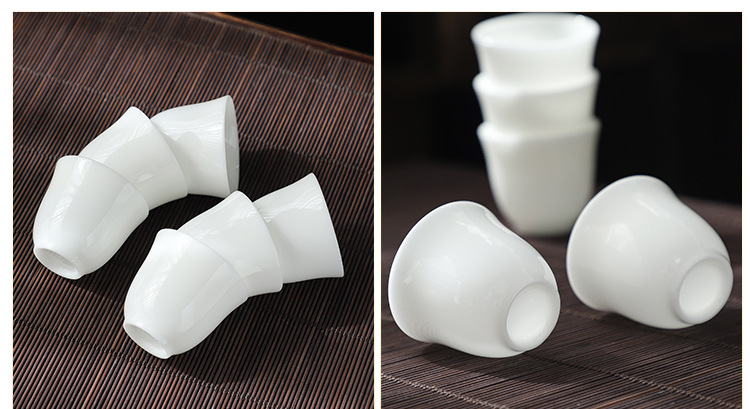 Dehua Light luxury sheep fat jade white porcelain ice jade porcelain tea set, home gift covered bowl Tea cup complete set as a souvenir pic 17