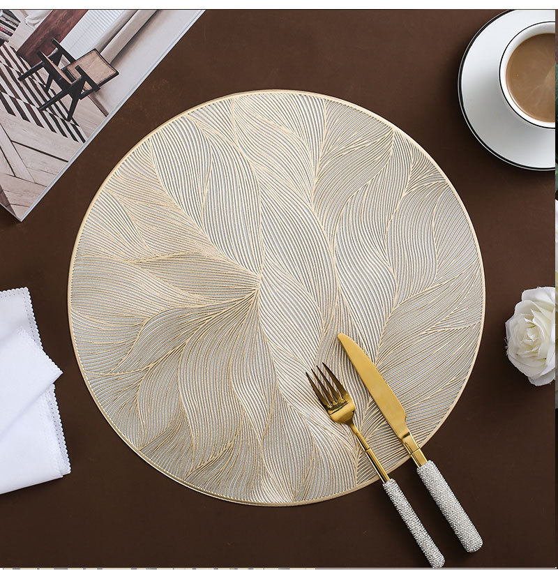 Villa decorative mat, Wanxiang Flower light luxury gold-embossed table mat, restaurant waterproof PVC heat-insulating Western dining mat, high appearance level for home use pic 5