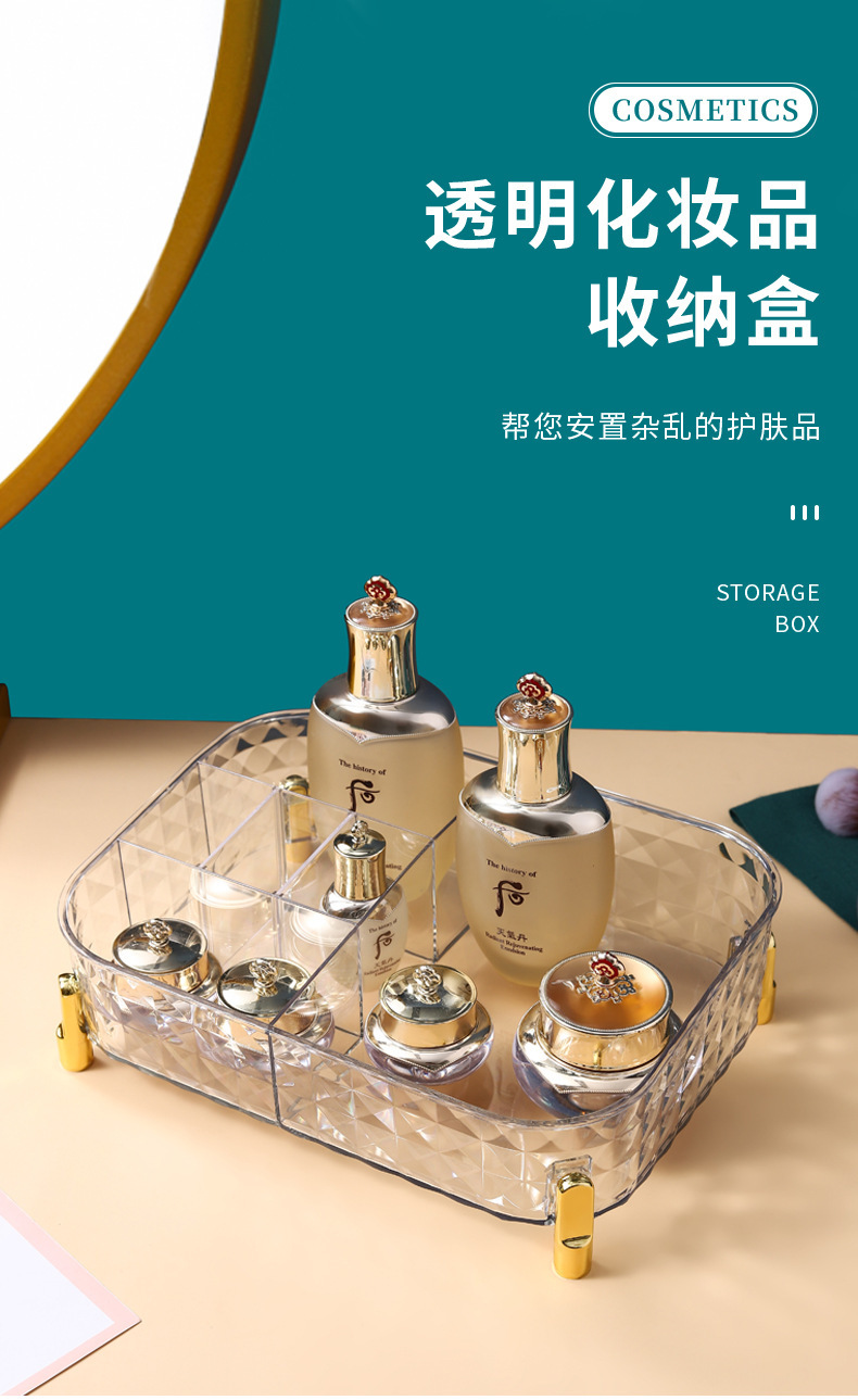 Light luxury cosmetics storage box, desktop transparent cosmetics storage box, storage and organization box, storage basket, shelf pic 1