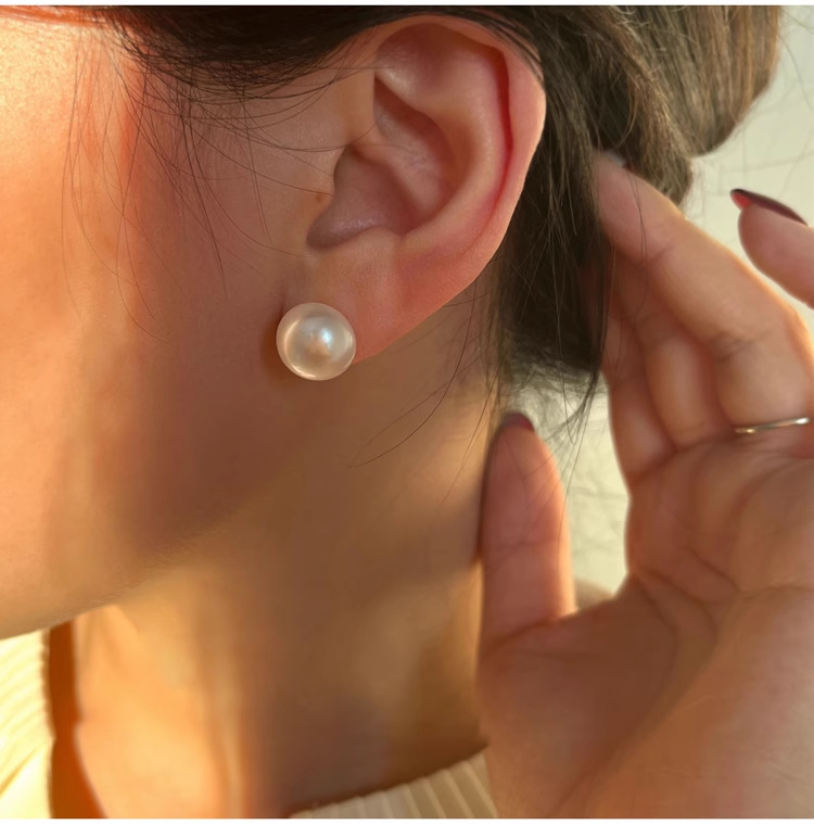 925纯银5A灯泡天然淡水馒头珍珠耳钉女韩国简约大气通勤耳饰E9596详情6