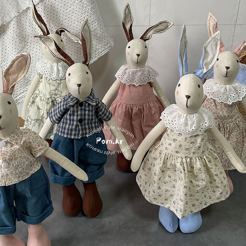 新款韩系可爱站立兔兔玩偶手工穿衣棉麻居家摆件儿童安抚玩偶礼物详情7