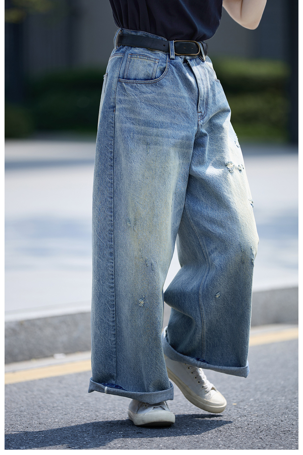 【 Random Thoughts 】 Summer Storm Ripped Heavy Washed jeans straight-leg pants for all four seasons pic 24