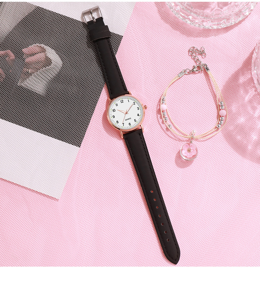 厂货韩版学生女士石英手表礼品配表盘花朵手链数字石英表皮带详情13
