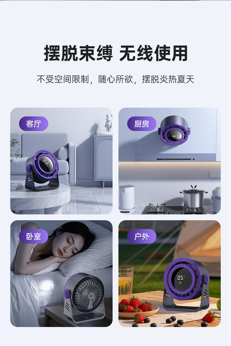 新款无叶风扇桌面风扇家用宿舍usb充电式挂壁电风扇数显循环风扇详情20