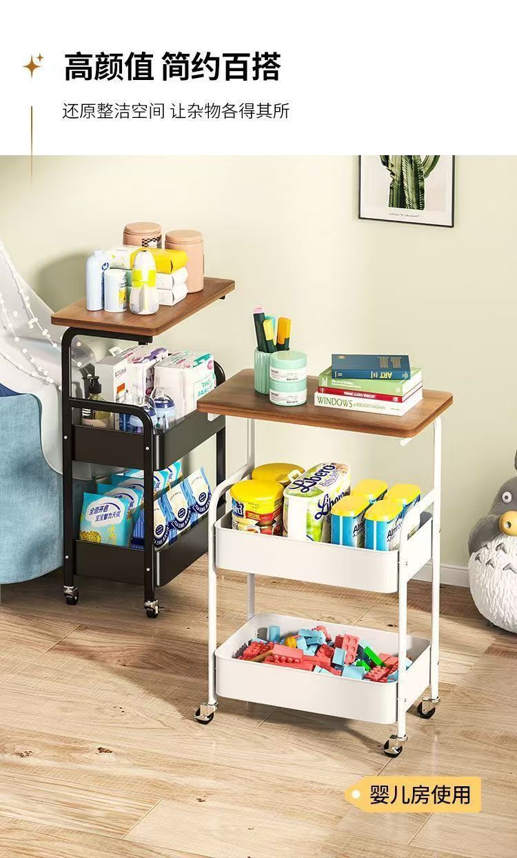 小推车置物架复古风落地带轮可静音移动多层零食架沙发茶几置物架详情12