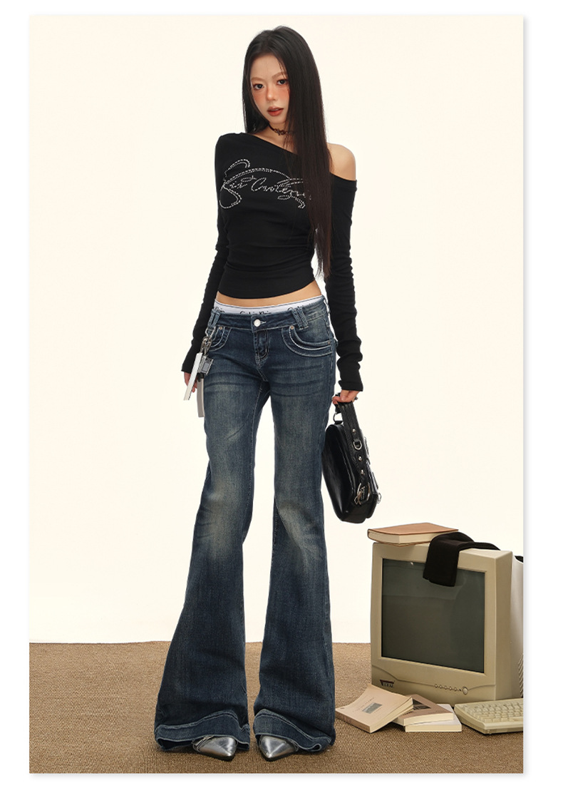 Low-waisted, slightly flared jeans for women in the autumn of 2025 - a versatile, retro, stretch, slimming flared pants for American hot girls. Wholesale pic 7