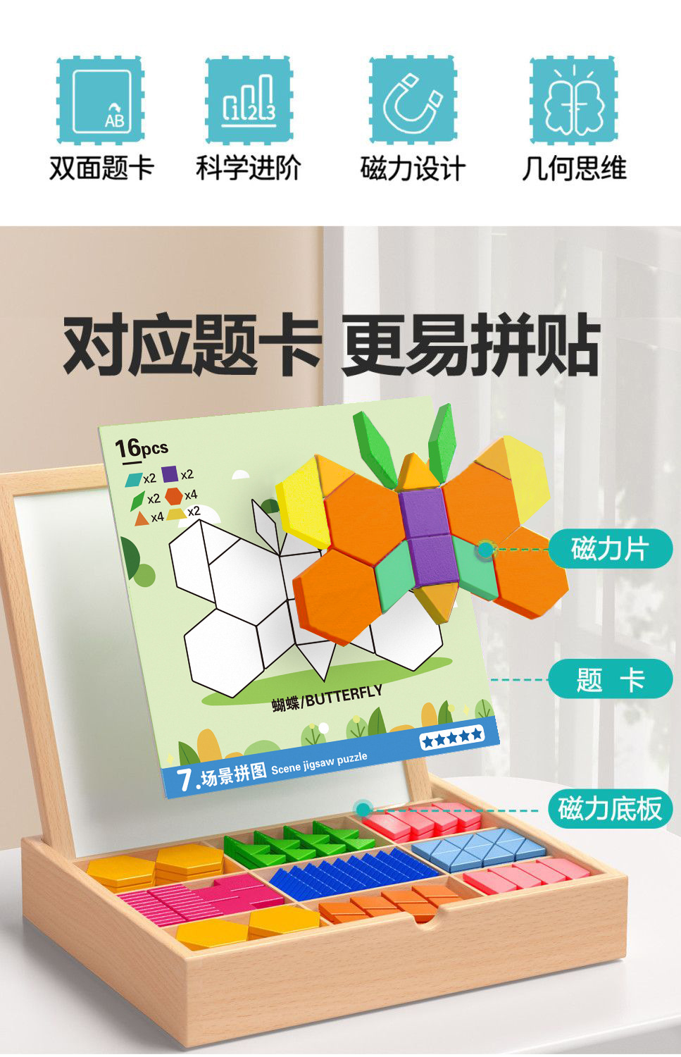 磁力七巧板儿童益智早教玩具木质磁性几何积木拼图宝宝幼儿园礼物详情4