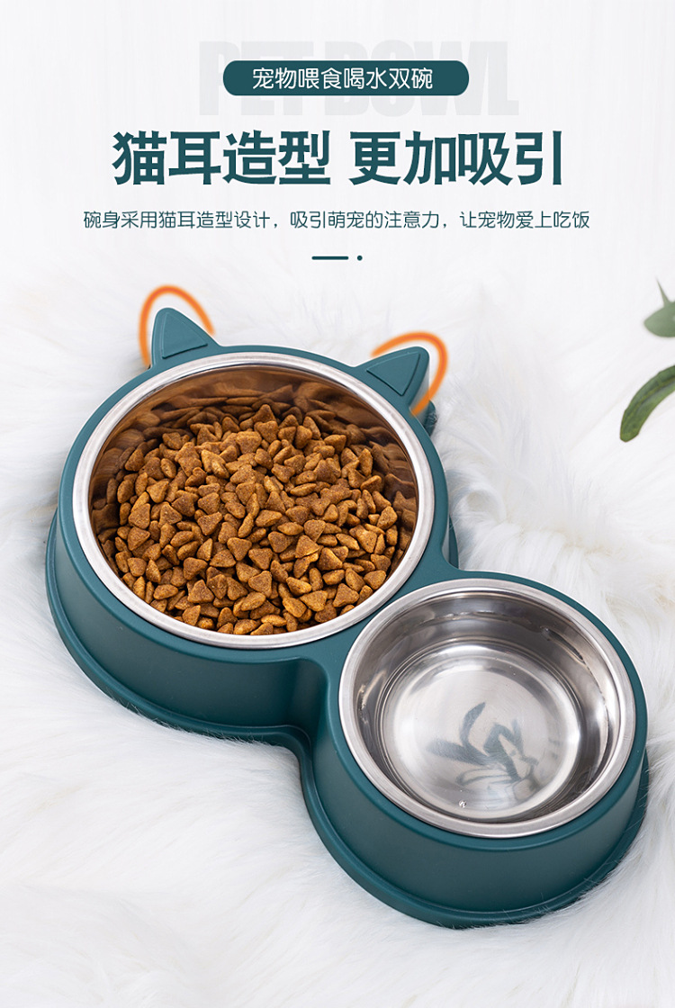 Rongka Pet Cross-border Dog Bowl, dog Basin, Cat Bowl, cat food Basin, dog anti-knock Double Bowl, cat and Small and medium-sized dog drinking and feeding integrated pet double bowl pic 4