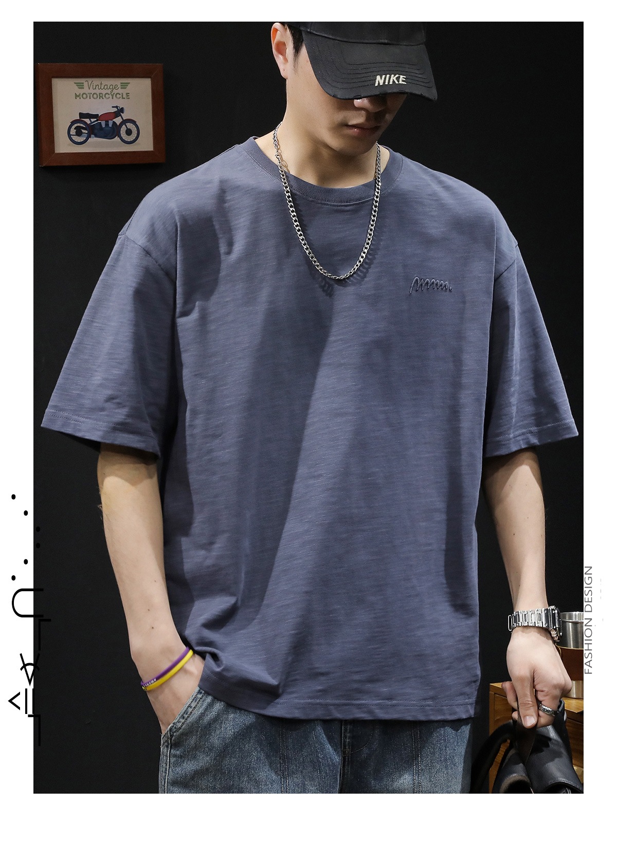 竹节纯棉短袖t恤男士夏季衣服2025新款半袖大码潮牌刺绣休闲体恤详情10