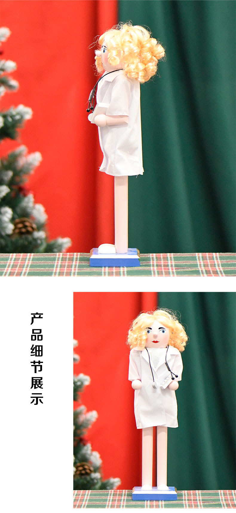 New stock: 38CM white nurse girl Nutcracker Christmas decorative handicraft professional series pic 3
