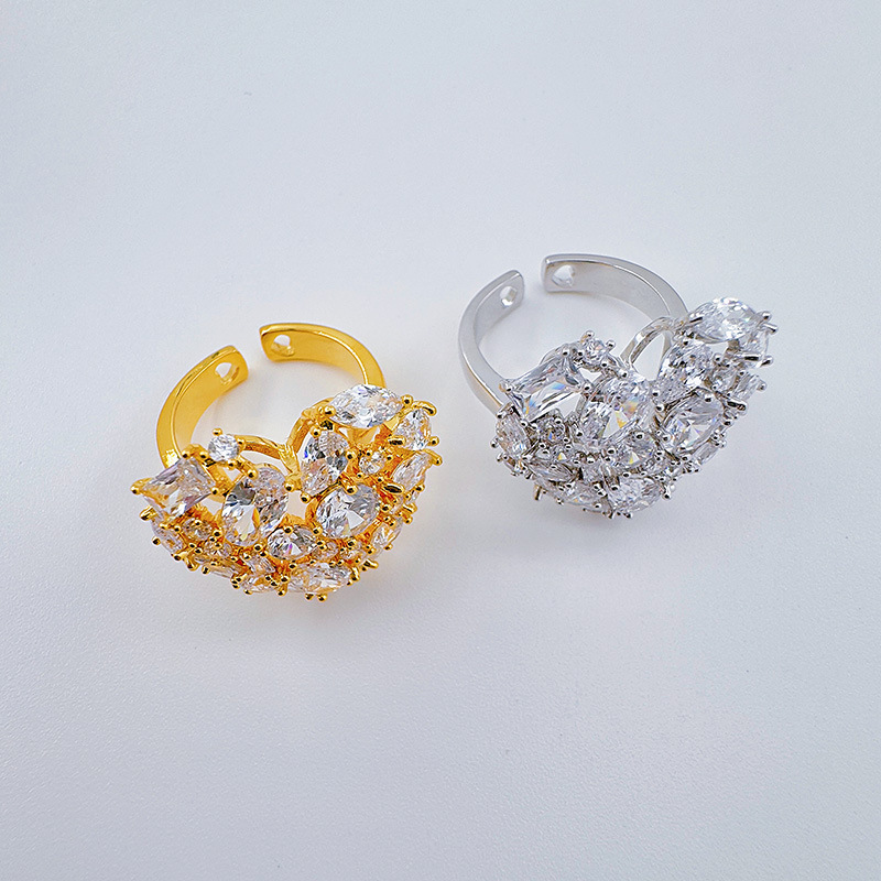 跨境新款亚马逊锆石活口戒指个性奢华爱心满钻戒指时尚气质开口戒详情10