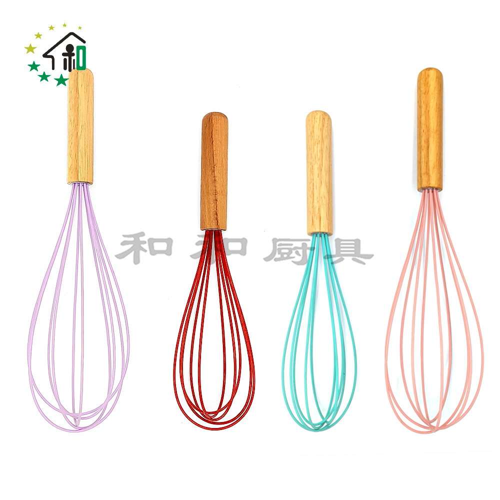 10寸木柄硅胶打蛋器手动搅拌器手动器厨房烘焙工具木柄打发奶油详情3