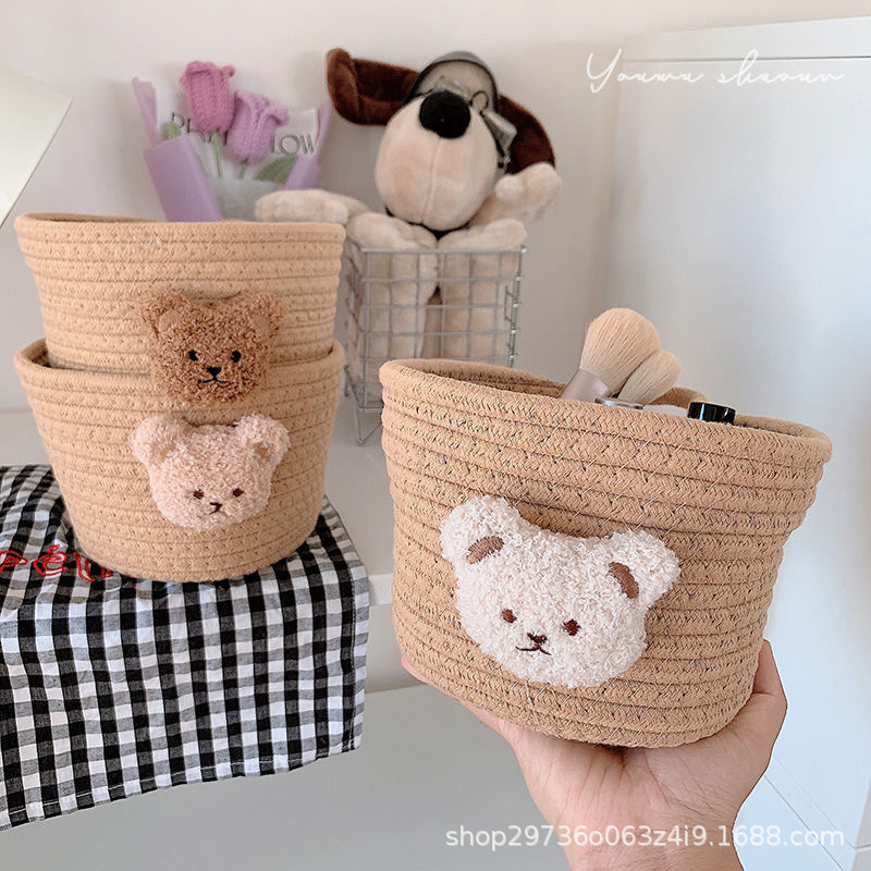 Ins-style cotton rope storage basket, woven bear desktop storage box, miscellaneous items, hair clips, hair bands, makeup brush storage basket pic 14