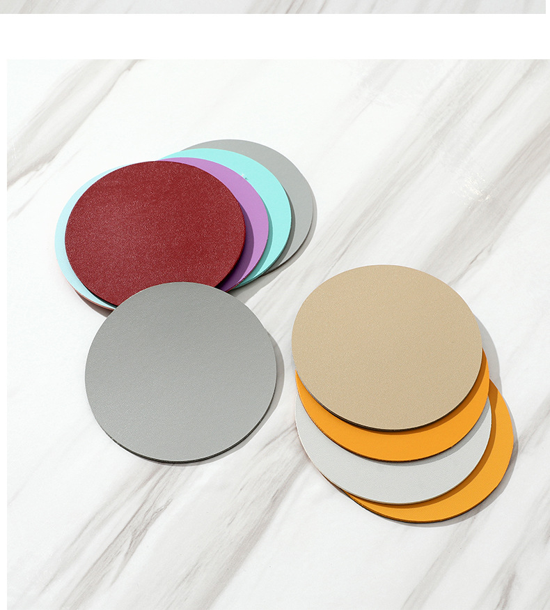 Wholesale INS simple leather PVC teacup MATS, double-layer waterproof round home and hotel heat insulation MATS, with LOGO available pic 10
