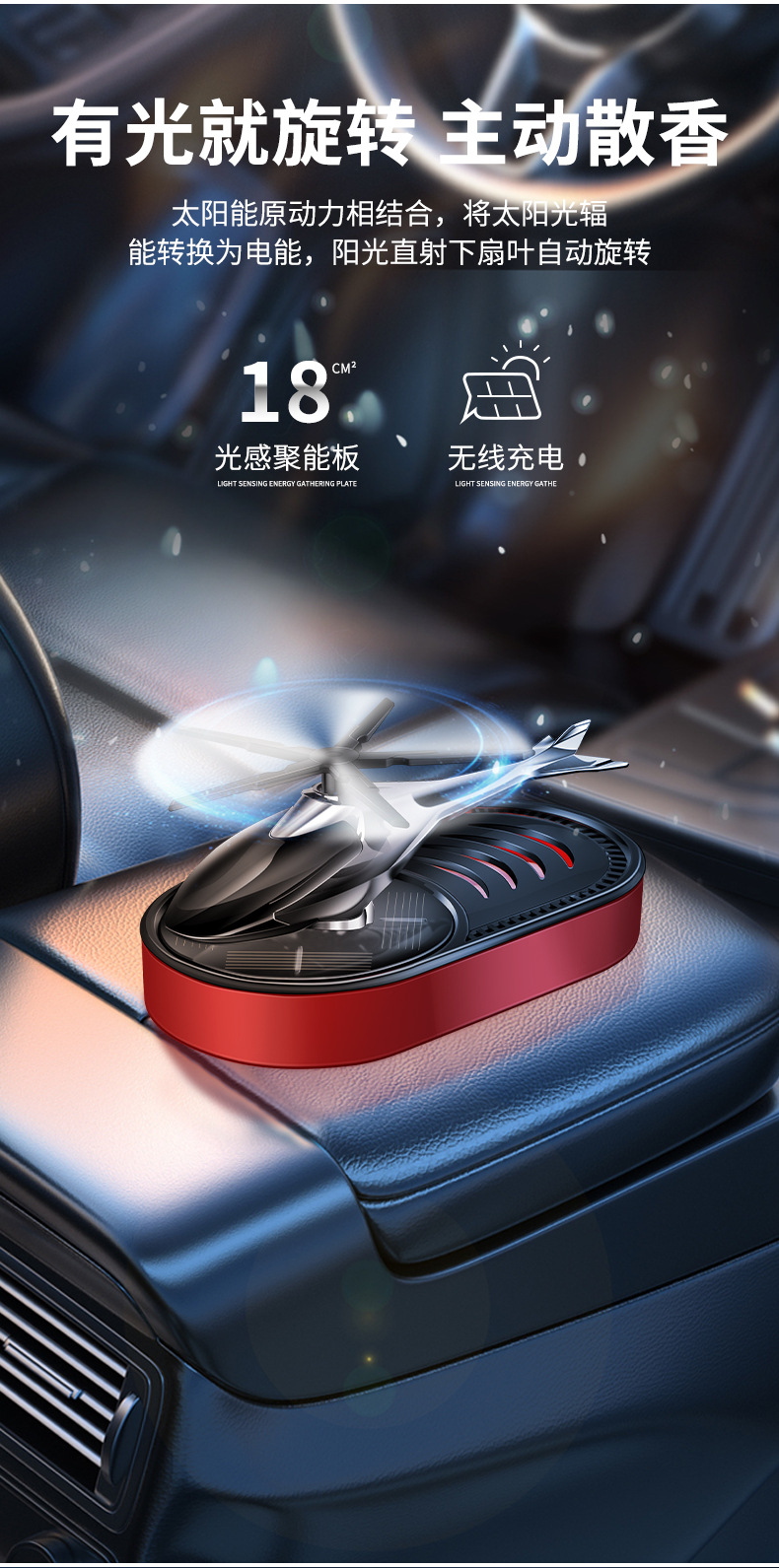 Car perfume, car aroma diffuser, car odor removal, long-lasting fragrance, light scent, solar helicopter decorative items pic 6