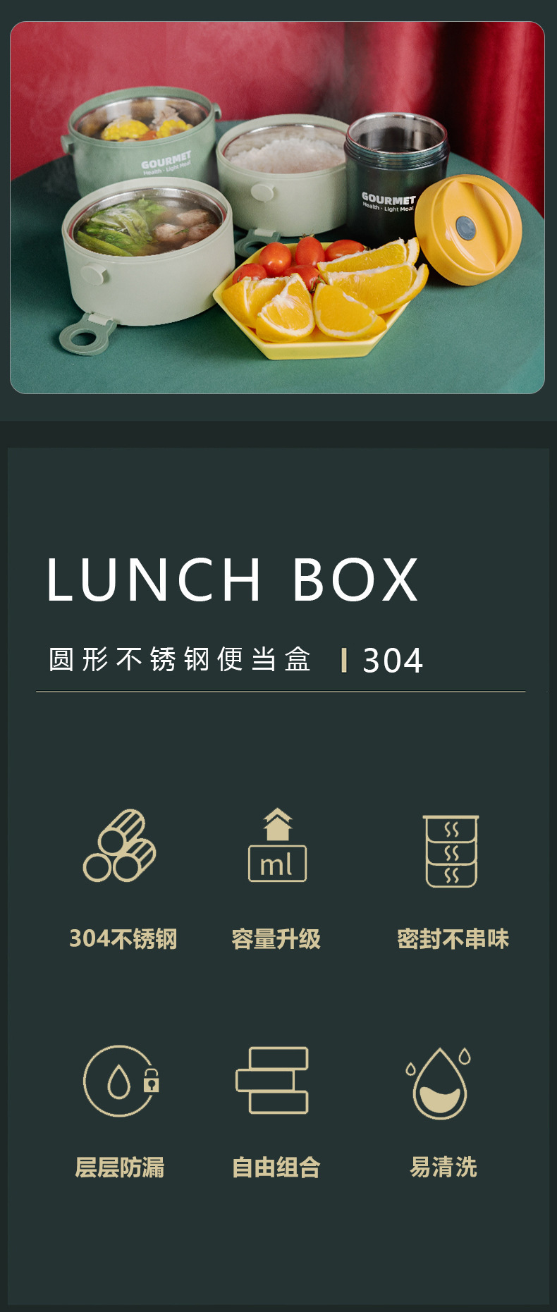 304不锈钢保温饭盒可进微波炉加热上班族便当盒学生食品级午餐盒详情4