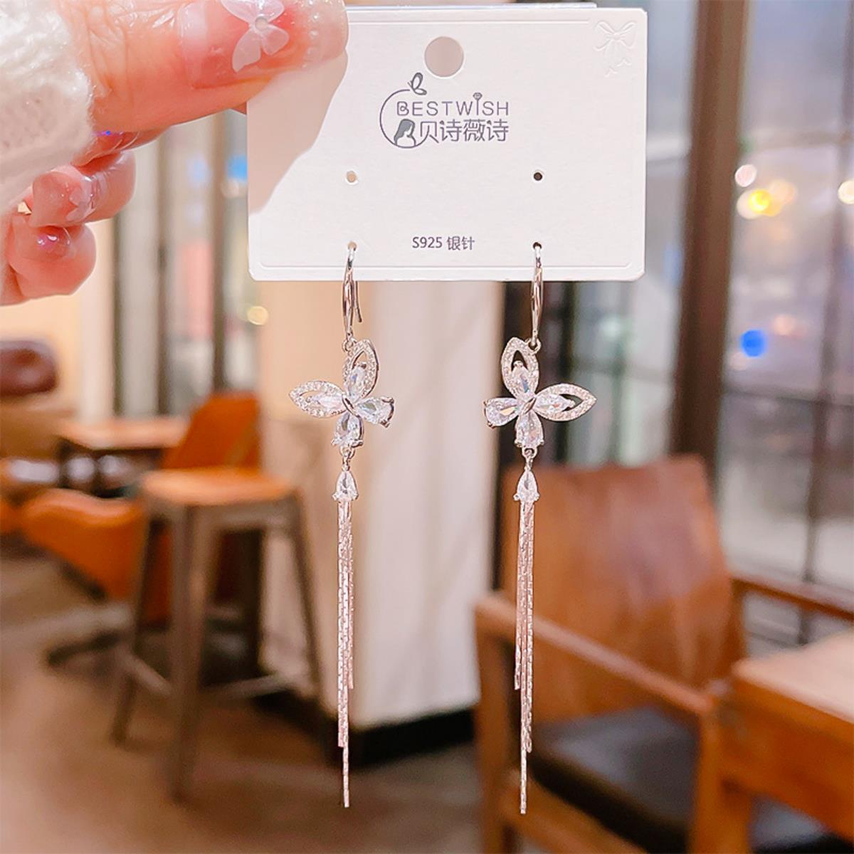 【流苏】精致超仙气质显脸瘦长款锆石耳环 银针韩版高级感耳钉饰详情33