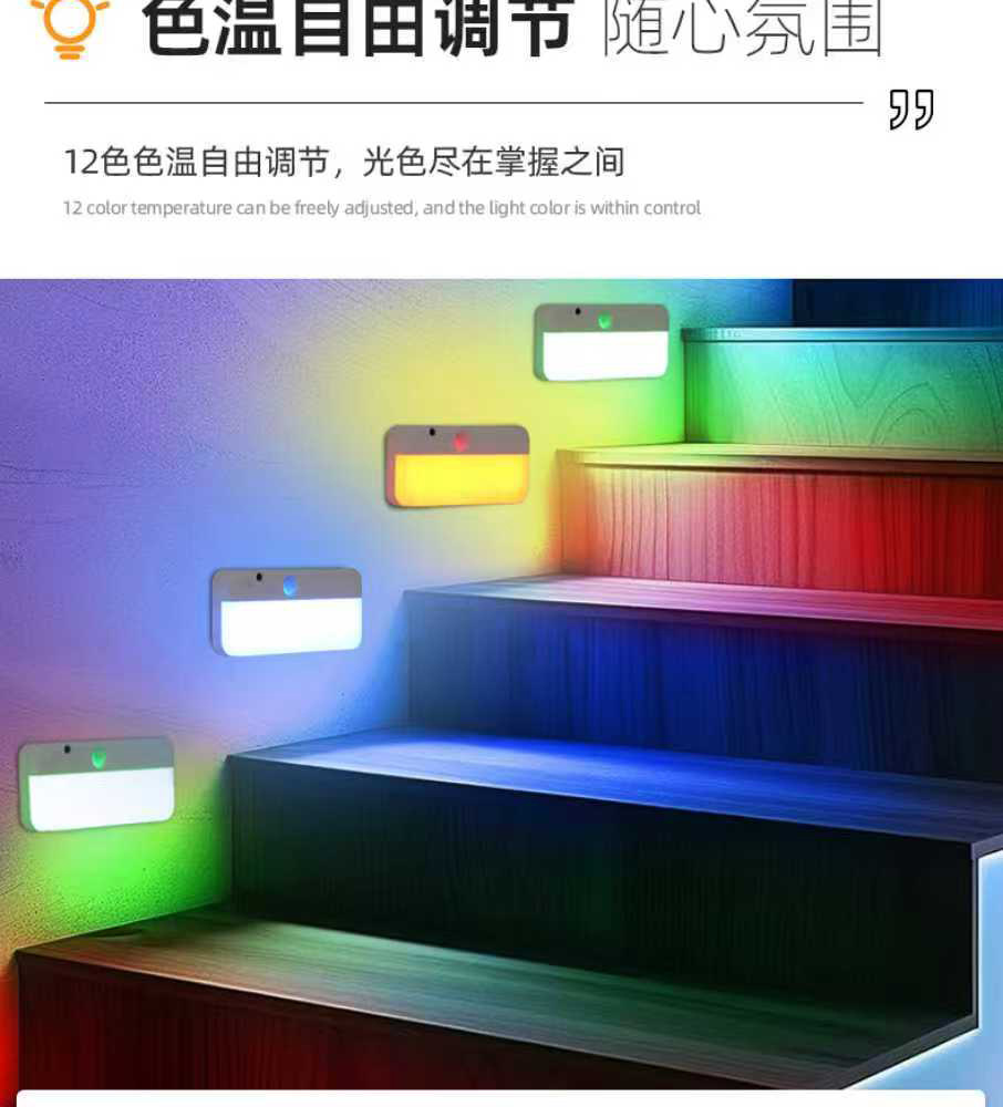 Transfronterizo nuevo cuerpo humano sensor de techo luz de paso armario de almacenamiento led de succión magnética de control remoto tipo C modelo de carga pic 6