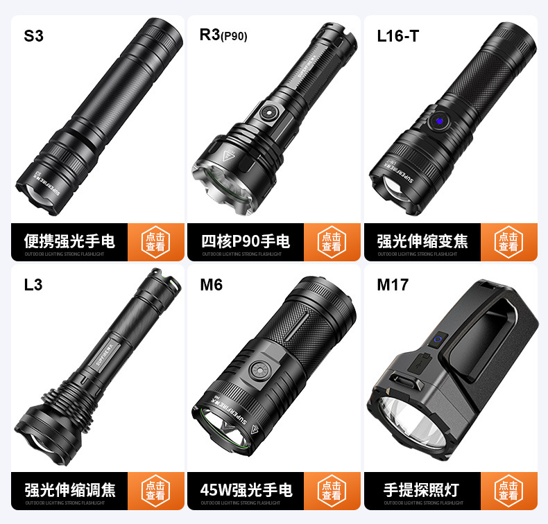 神火跨境强光LED大泛光多功能手提灯USB充电带输出户外应急探照灯详情2