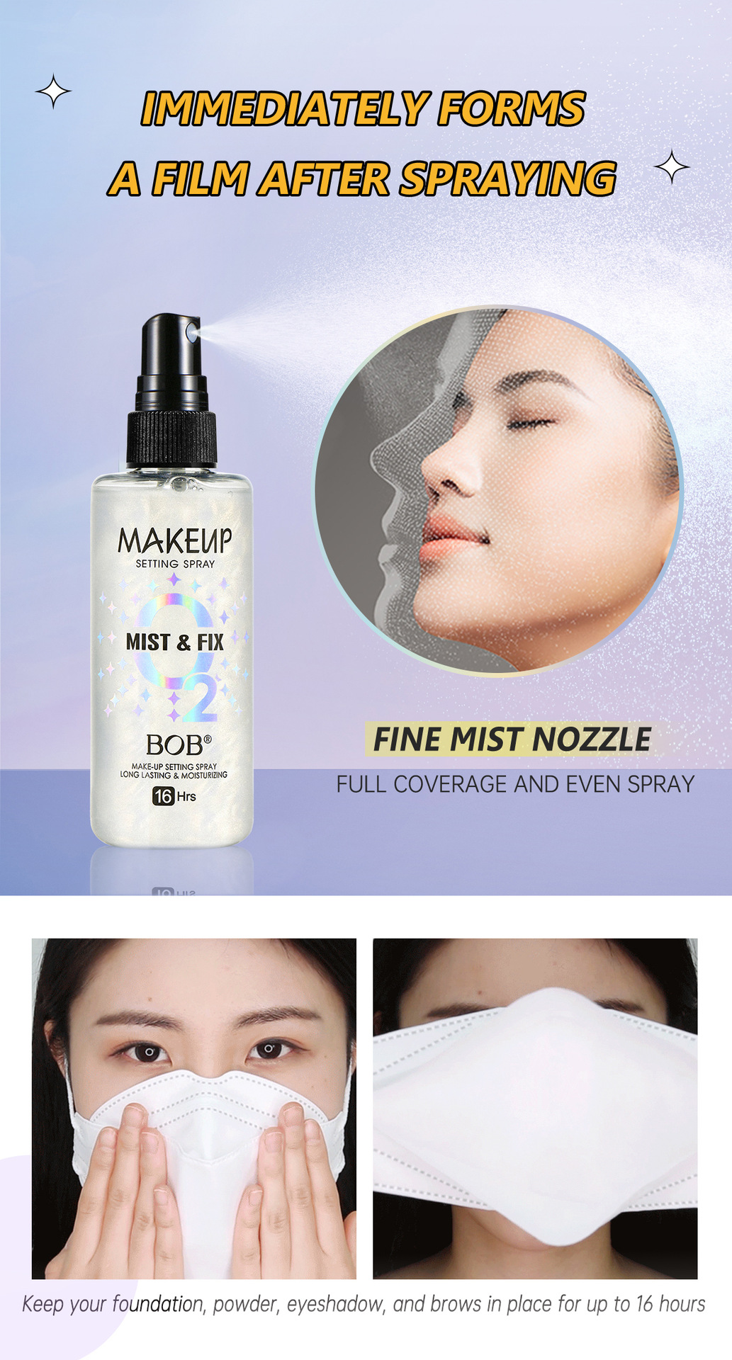 Cross-border bob Setting Spray is long-lasting, does not smudge, is waterproof, sweat-proof, hydrating, moisturizing, oil-controlling, and does not tighten. It is a setting water pic 5