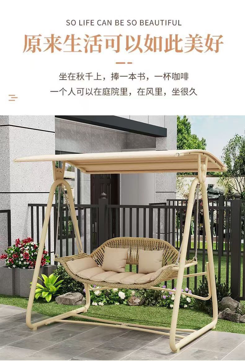 Outdoor swing, courtyard cradle, hanging chair, villa garden, balcony, terrace, leisure, lazy person, Internet celebrity, double rocking chair swing pic 7