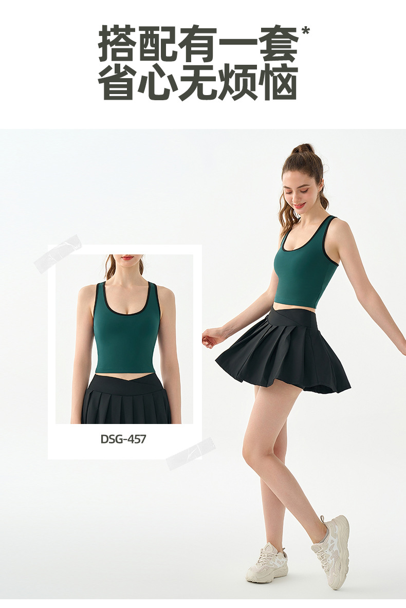 Two faux pleated sports short skirts for women to prevent exposure, with high pockets at the back and a slender waist. Casual outerwear for badminton and tennis pic 18