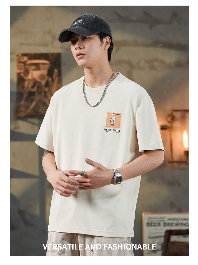 ALLIN 卡通印花短袖T恤男夏季美式重磅宽松百搭圆领五分半袖上衣详情2