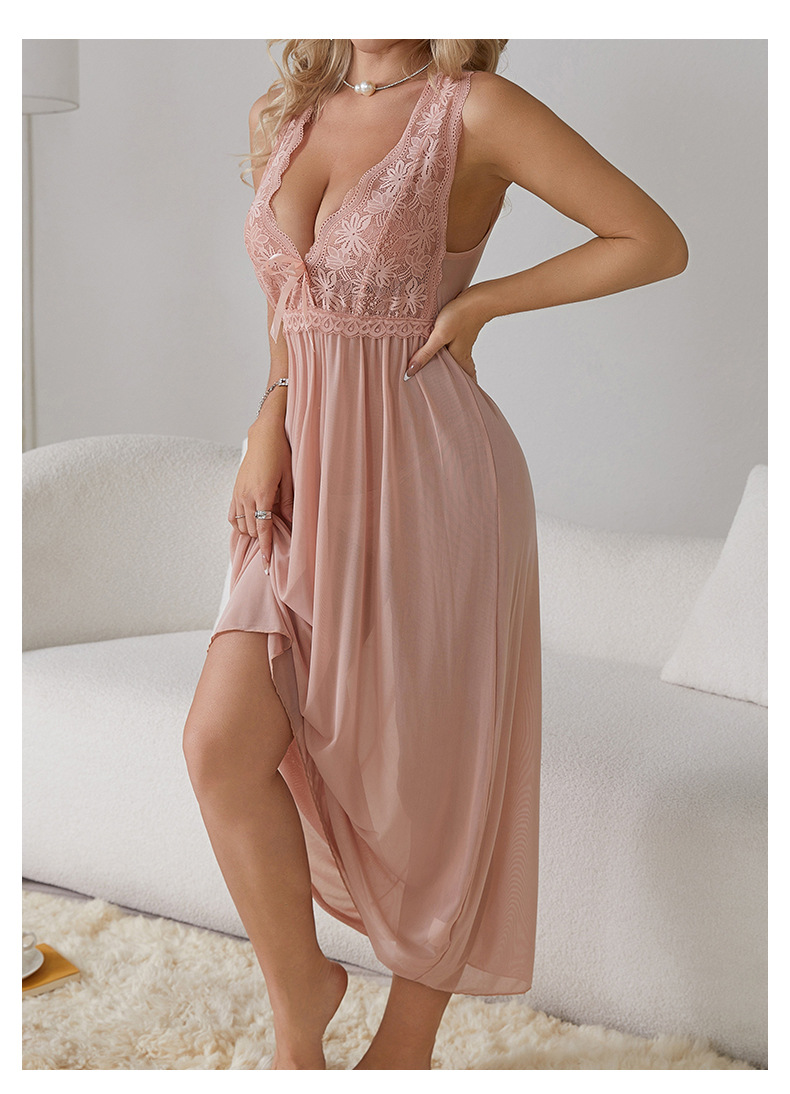 Feiyun Sexy Pajamas Long Fairy Hot Sleeping Dress Sweet Home Wear Set 419 pic 22