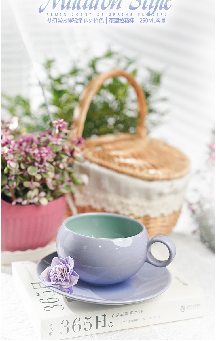 1F31 Egg cup Coffee Cup, ceramic color glaze color-blocking ins style macaron color-blocking latte latte latte cup pic 10