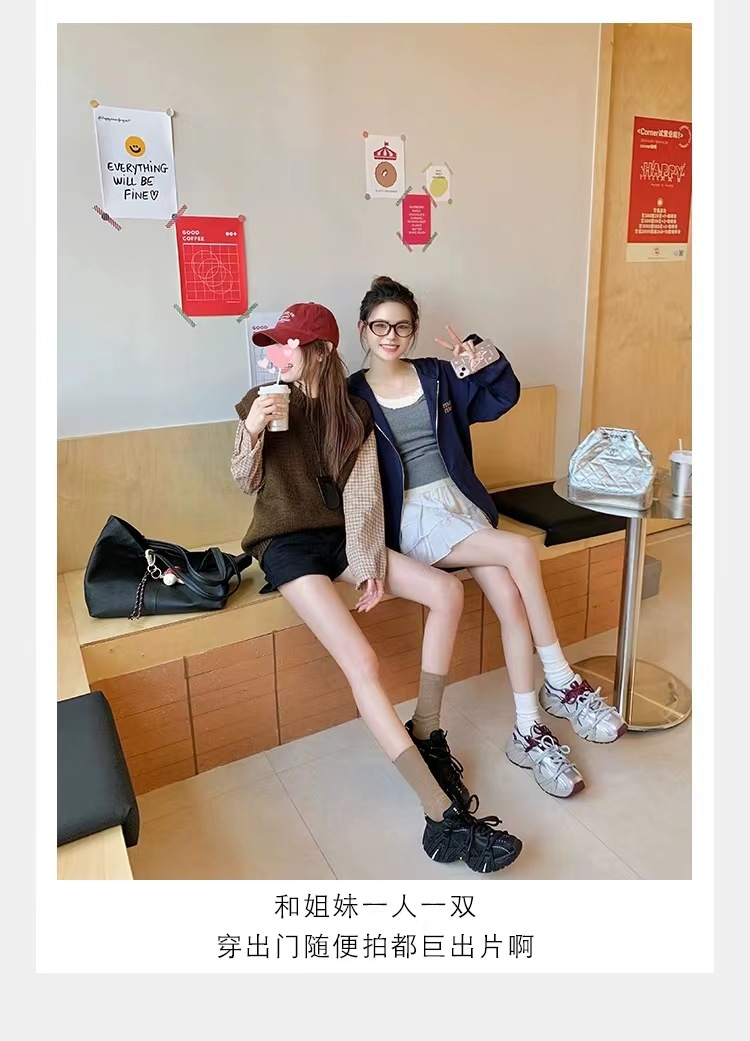 葡萄妈同款 画报女孩 时髦双鞋带网面拼接厚底增高老爹鞋女真皮详情18