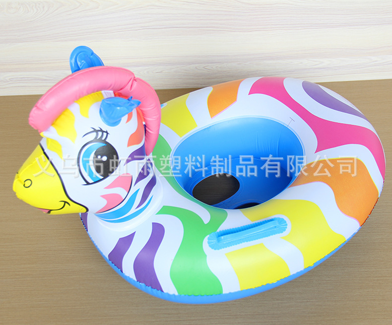 批发彩马游泳圈带把手 充气儿童游泳坐圈 可爱动物造型泳圈彩马艇详情11