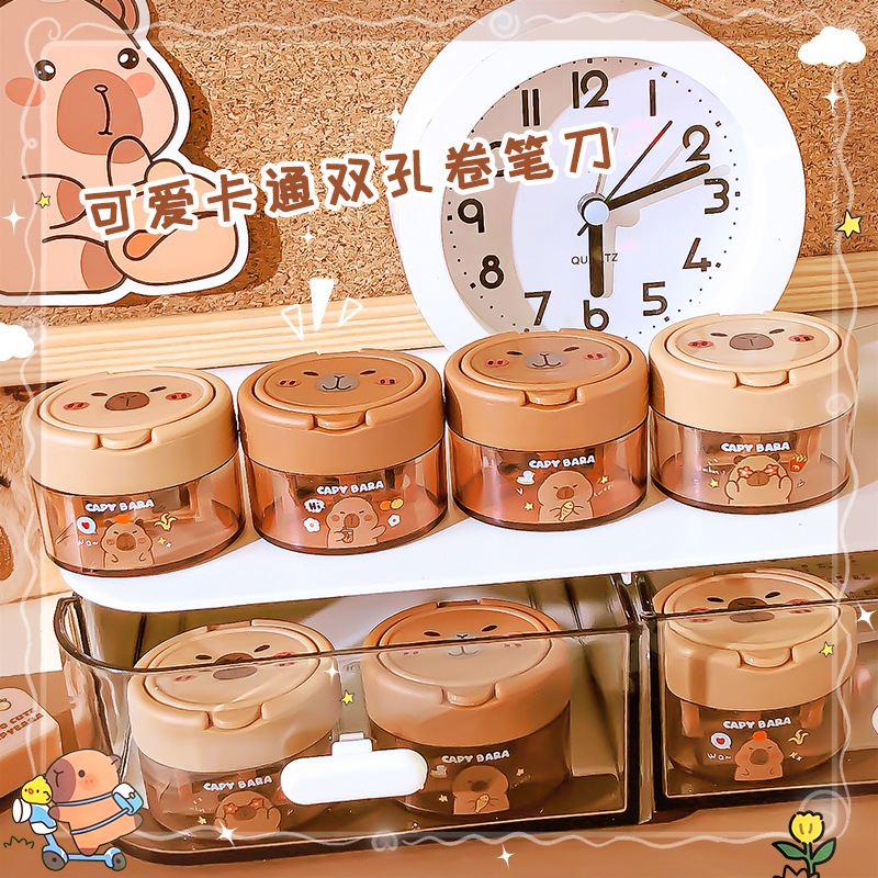 卡皮巴拉趣味翻盖双孔卷笔刀小学生卡通创意迷你削笔器转笔刀笔刨详情4