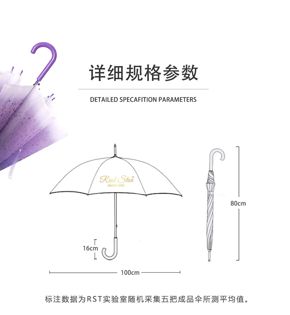 新款透明磨砂雨伞雨点图案外贸款自动开长柄塑料伞现货详情20