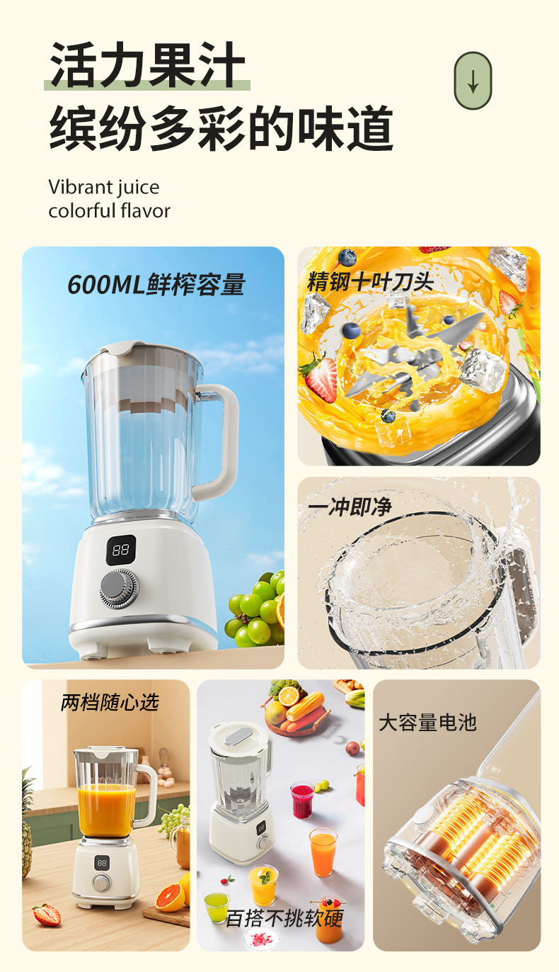 跨境新款榨汁机果汁机家用碎冰榨汁杯多功能果汁杯果蔬轻压原汁机详情2