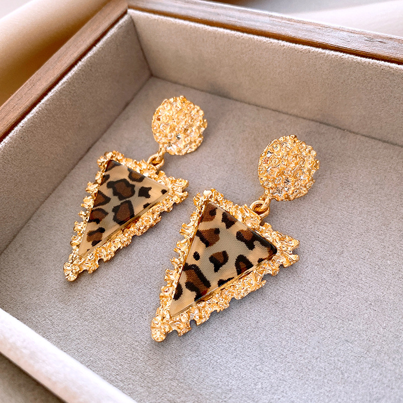 钢针圆形纹路三角形树脂豹纹耳钉夸张高级感耳环欧美时尚耳饰批发详情11