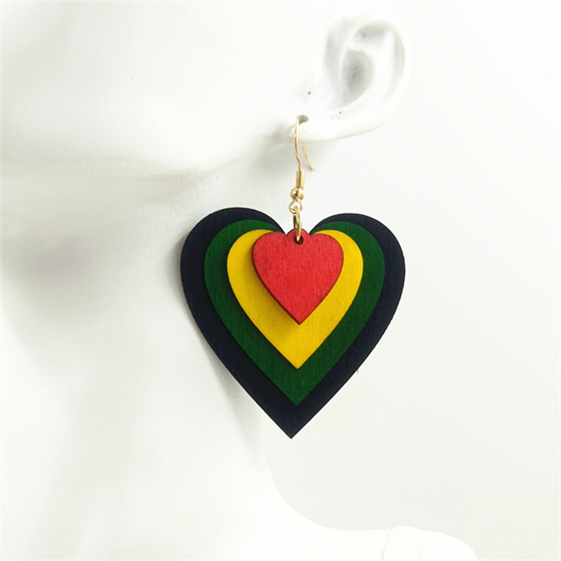 非洲亚马逊跨境多色耳环木片切割多层个性耳饰黑人历史月耳勾详情20