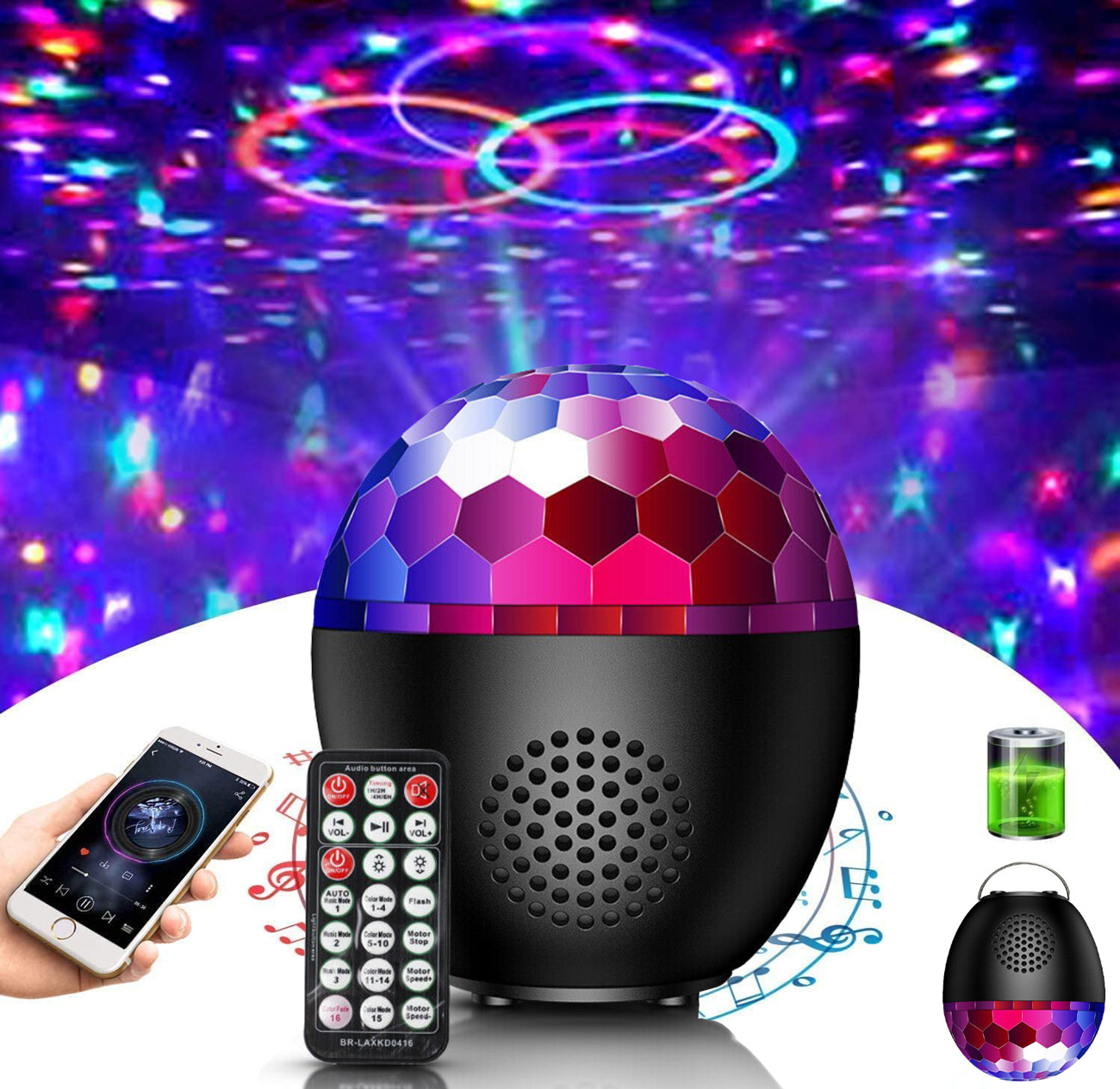 Bluetooth magic ball light, LED stage with sound box, crystal disco party, disco atmosphere, projection gift pic 16