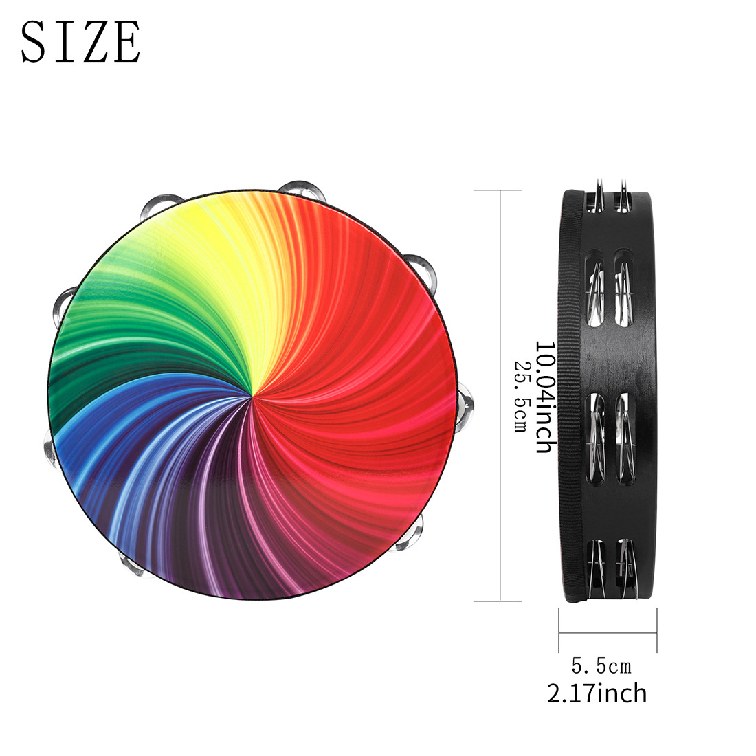 彩色铃鼓新疆舞蹈手拍鼓打击乐器儿童8寸摇铃鼓幼儿摇铃10寸手鼓详情2