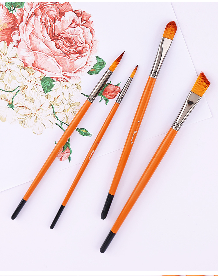博艺宣五支装木质橙光数字油画笔学生尼龙绘画套装水粉丙烯油画笔详情26