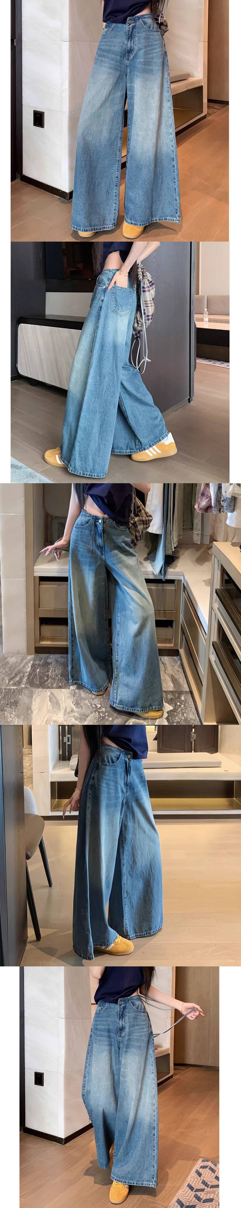 复古做旧高腰阔腿牛仔裤女辣妹小个子宽松显瘦直筒裤垂感拖地长裤详情2