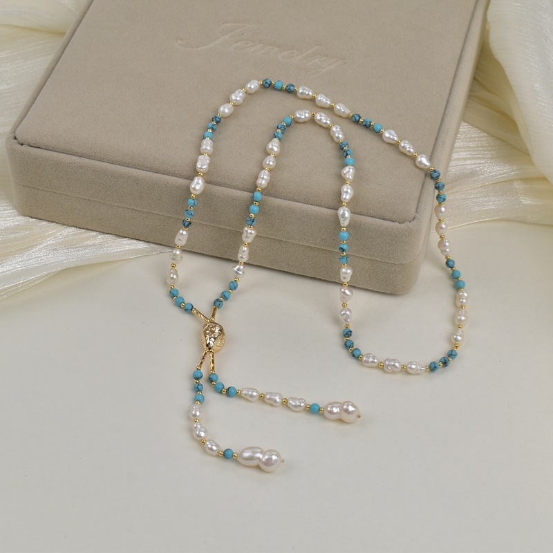 绿松石天然淡水珍珠项链女轻奢简约百搭一链多戴锁骨链颈链毛衣链详情6