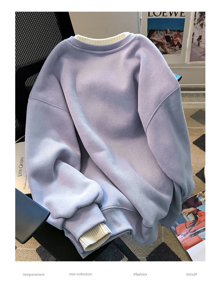 新品女式卫衣定制加绒圆领卫衣女款厚假两件长袖宽松大码女装衣服详情23