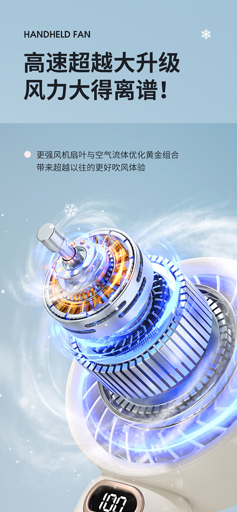 跨境新款手持小风扇桌面数显涡轮高速风扇usb充电随身便携小风扇详情3