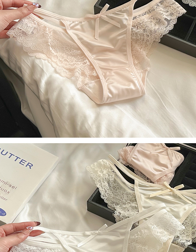 ins魅惑镂空~法式性感女士纯棉裆少女透气纯欲缎面蕾丝内裤三角裤详情8