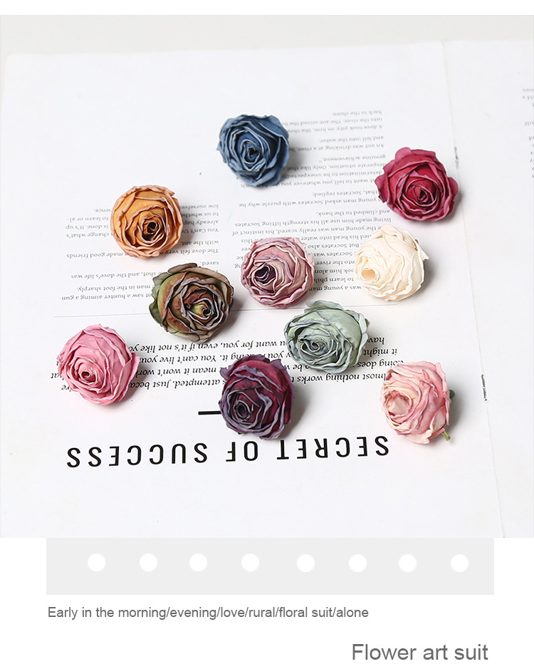 Ins风焦边小乔仿真玫瑰花头韩系DIY发饰头花胸花配件婚庆花艺装饰详情12