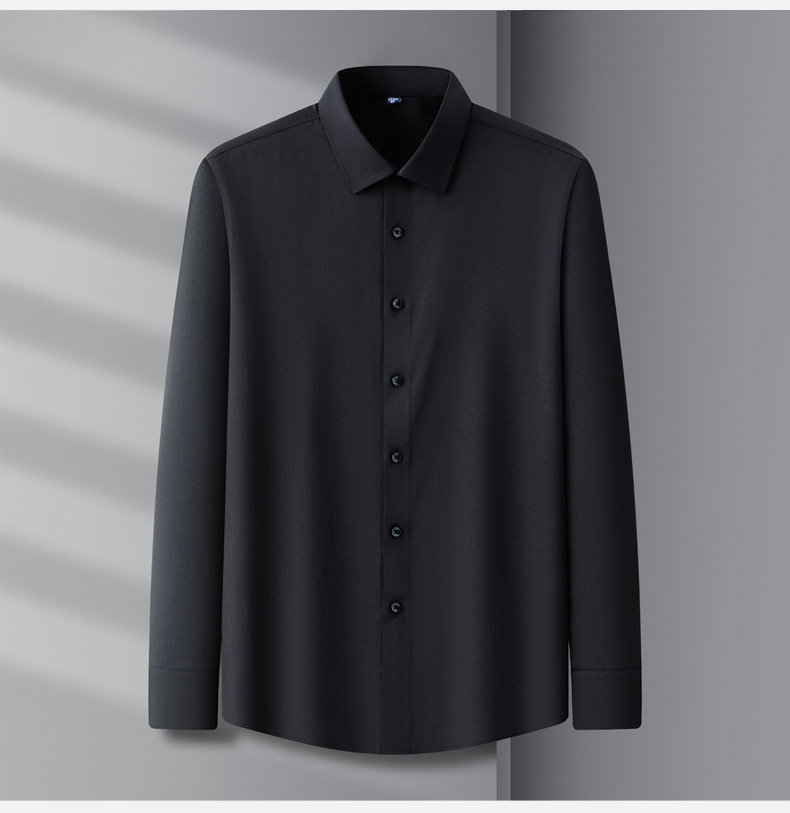 含桑蚕丝+莫代尔商务白衬衫男士长袖抗皱免烫职业工装蓝色衬衣详情15