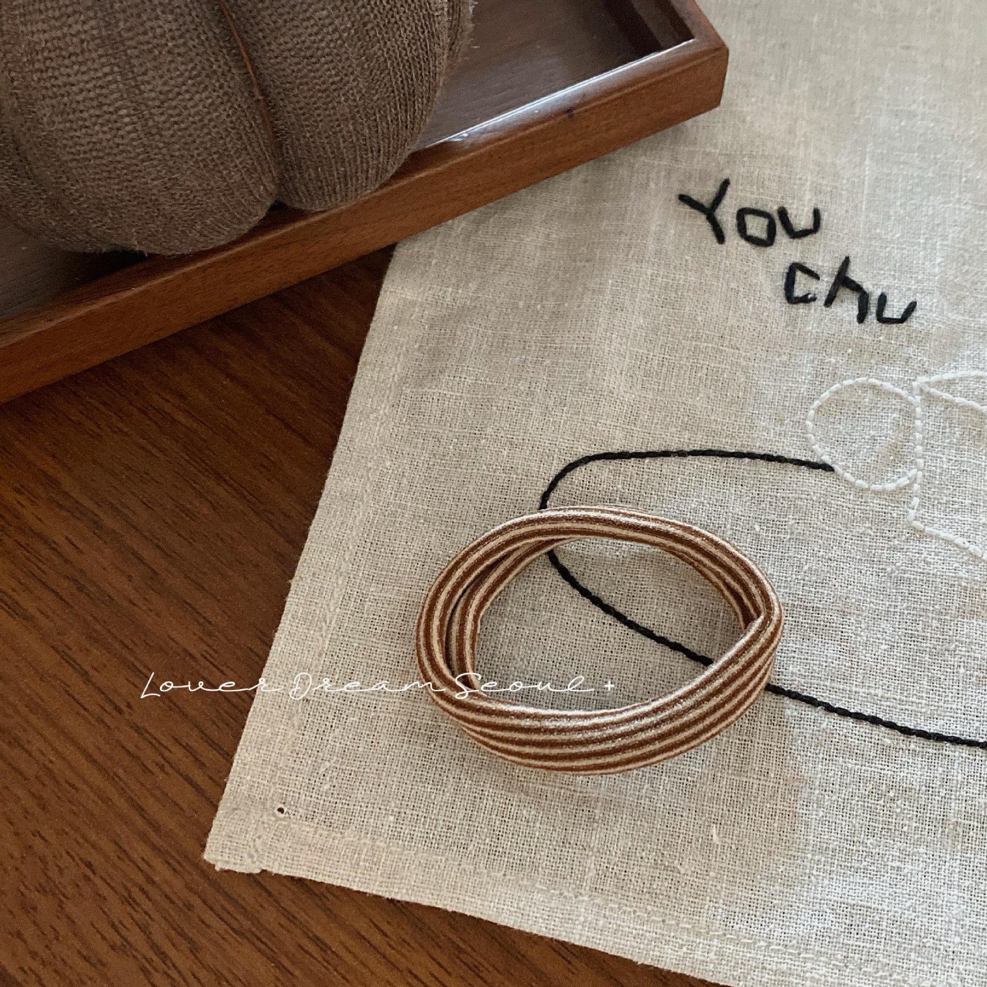 韩国秋冬新款咖色条纹毛巾圈发圈时尚简约高弹力头绳发绳发饰女详情12