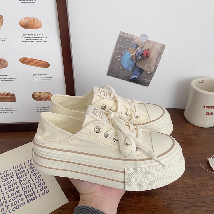 高颜两穿半拖帆布鞋女薄款夏季新款chic小众一脚蹬韩版厚底小白鞋详情5