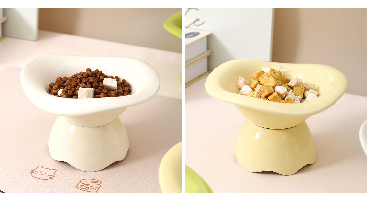 Cream-style series split wavy pet bowl, household ceramic cat bowl and dog bowl, high-legged neck guard bowl, cat and dog food bowl pic 10