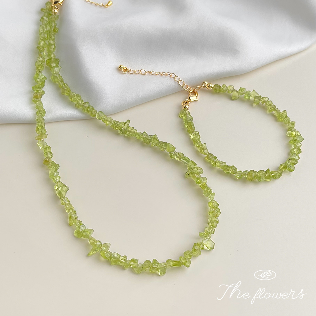 Spring and summer forest-themed peridot crystal necklace collarbone chain, fresh and sweet, natural stone necklace in shape, factory accessory pic 8